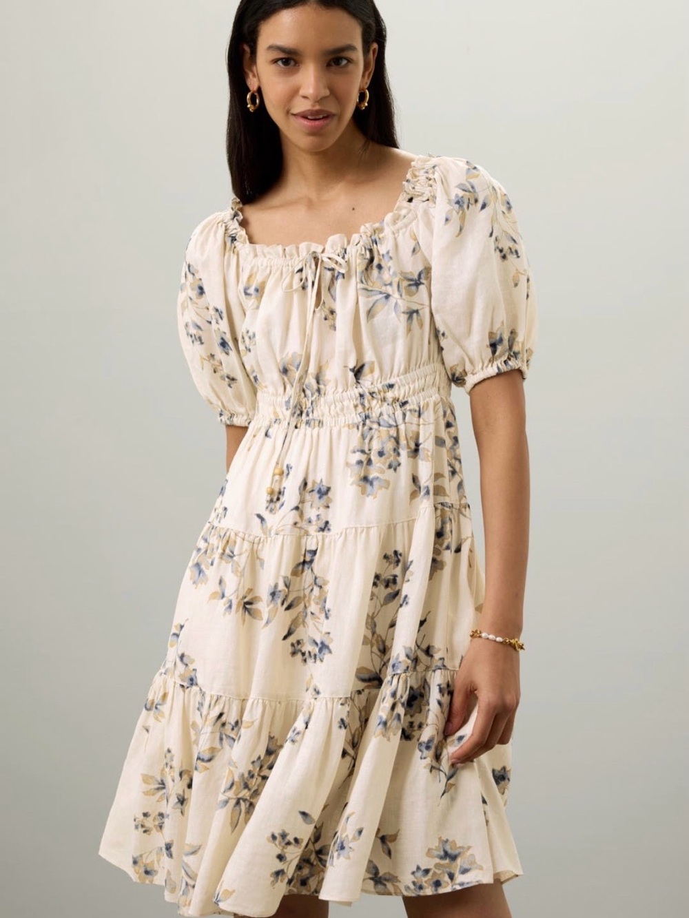 Lauren Ralph Lauren Floral Smocked Linen Puff Sleeve Dress Size 6